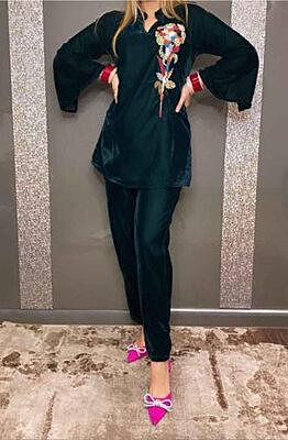 Velvet Co-Ord Set 2-BottleGreen-1