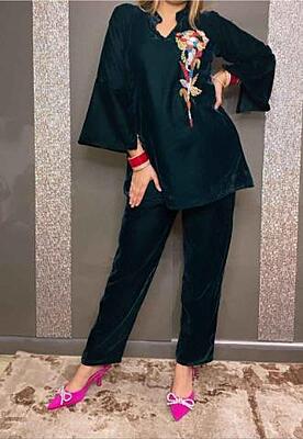 Velvet Co-Ord Set 2-BottleGreen-2