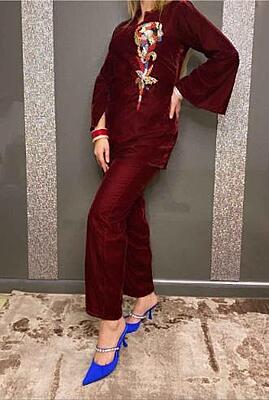 Velvet Co-Ord Set 2-Maroon-2