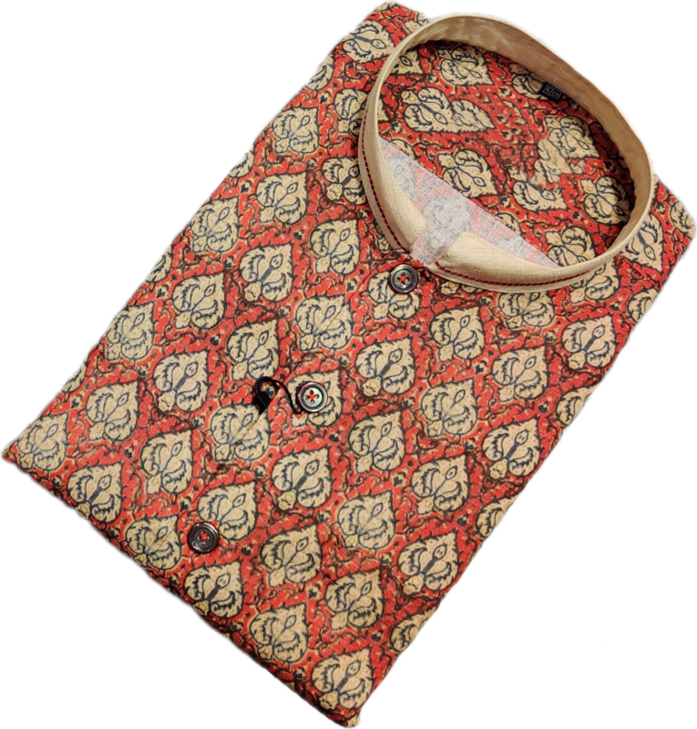 Vermilion Red Designer Round Neck Shirt