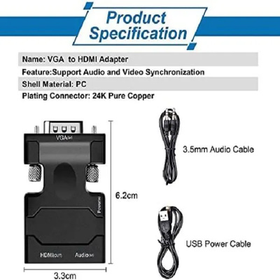 Vga M To Hdmi F Converter With Audio for PC, Monitor HDTV Laptop, Projector  Vga M To Hdmi F Converter With Audio for PC, Monitor HDTV Laptop, Projector