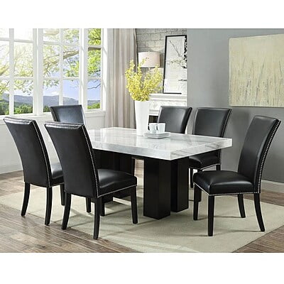 Contemporary Modern Marble Top Six Seater Dining Table Set Black Chairs Contemporary Modern Marble Top Six Seater Dining Table Set Black Chairs
