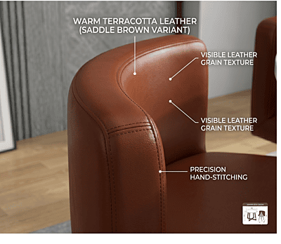 VIKINTERIO Maxico Round Space Saving Four Seater Dining Table Set with Marble Texture Laminated Top with saddle brown leather VIKINTERIO Maxico Round Space Saving Four Seater Dining Table Set with Marble Texture Laminated Top with saddle brown leather