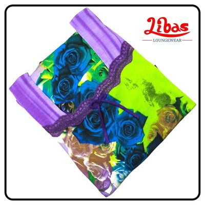 Violet & green hosiery sleeveless nighty with floral print from libas loungewear-AL218