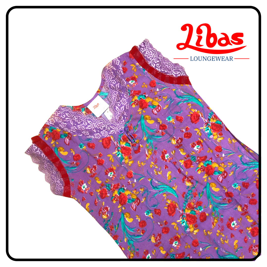 Violet based floral printed alphine sleevless nighty from libas loungewear-SL036