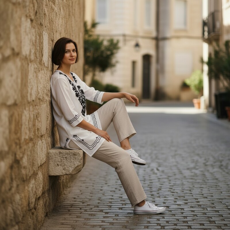 White Kurti with Black Embroidery