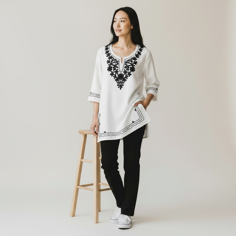 White Kurti with Black Embroidery