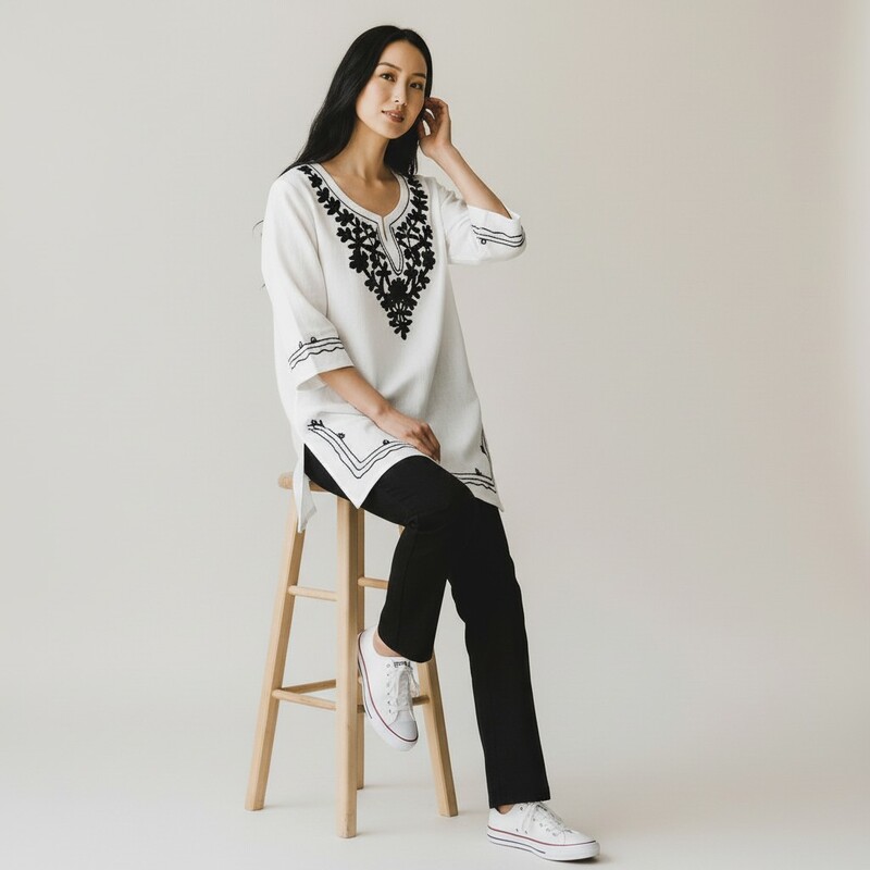 White Kurti with Black Embroidery