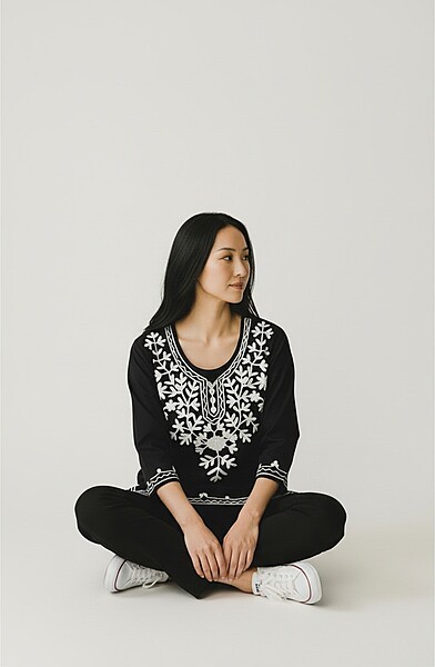 Stylish Black Kurti with White Embroidery