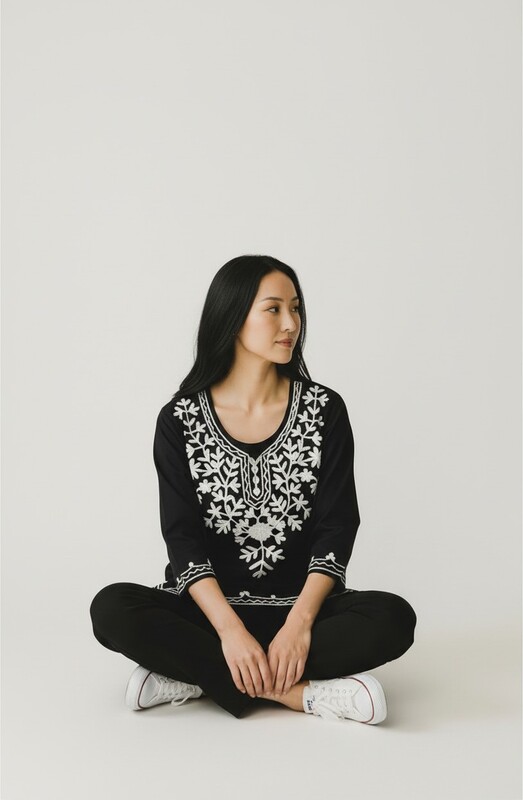 Stylish Black Kurti with White Embroidery