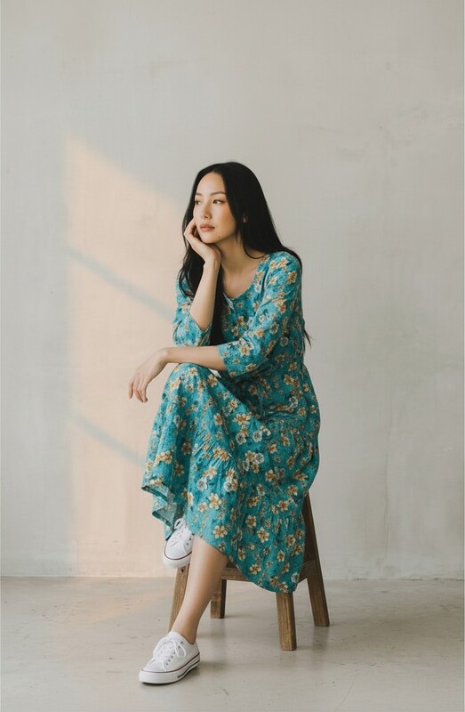 Naryaa Stylish Teal Floral Fit & Flare Midi Dress