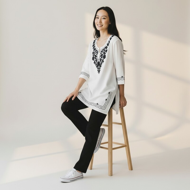 White Kurti with Black Embroidery