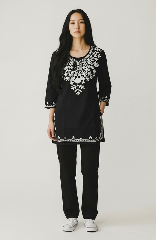 Stylish Black Kurti with White Embroidery
