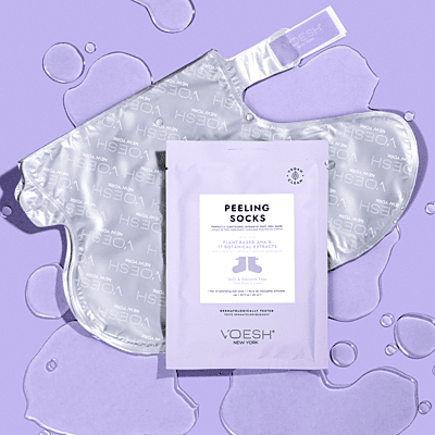 VOESH Peeling Socks Duo pack, lavender, two-pack exfoliating foot peel with ribbon VOESH Peeling Socks Duo pack, lavender, two-pack exfoliating foot peel with ribbon
