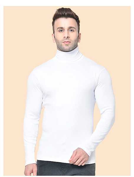 Mens High Neck Sweater Pullover Fullsleeves Winter - White