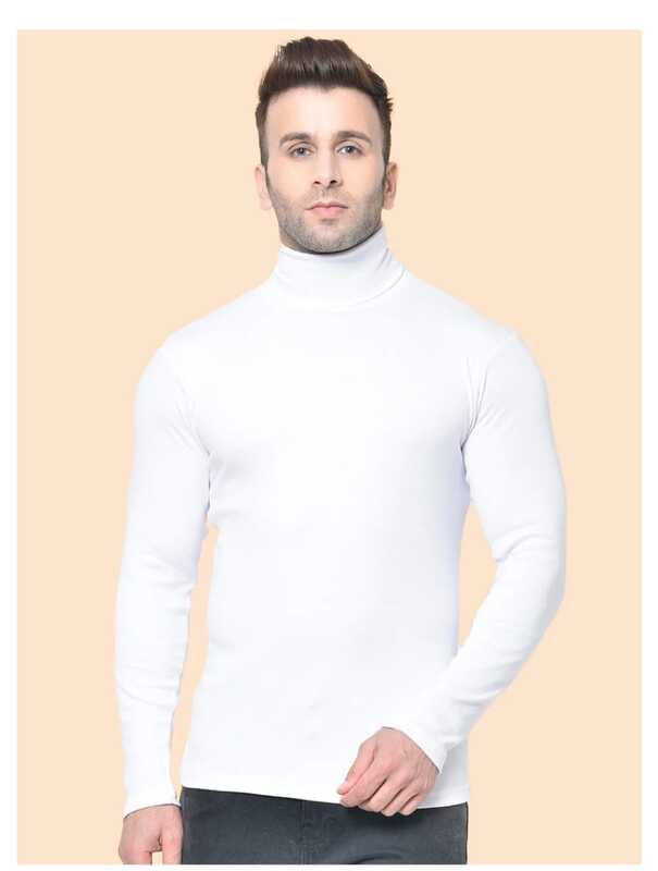 Mens High Neck Sweater Pullover Fullsleeves Winter - White