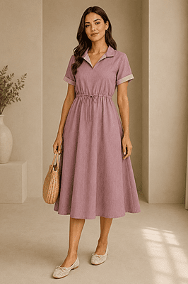 Blush Rose Cotton Denim A-Line Dress