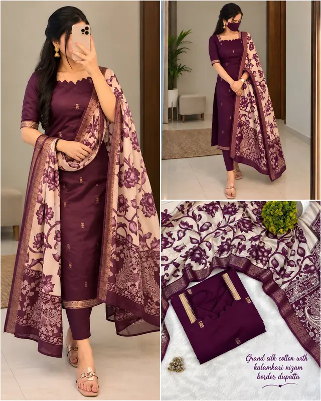 Nandini Mangalagiri Silk Cotton Top and Kalamkari Dupatta