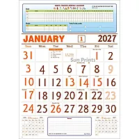 English Monthly Wall Calendar 2027, Habit Tracker, 6 Sheeter, 100GSM Art Paper, Medium (14x19 inch), Design No. 01