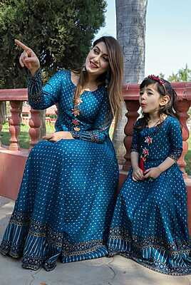 Alluring Mother Daughter Gown Combo Catalogue 4-PetrolBlue-1 Alluring Mother Daughter Gown Combo Catalogue 4-PetrolBlue-1