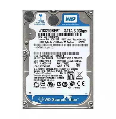 Refurbished Western Digital WD3200BEVT-08A23T1 - 320GB 5.4K RPM SATA 2.5" Hard Drive Refurbished Western Digital WD3200BEVT-08A23T1 - 320GB 5.4K RPM SATA 2.5" Hard Drive