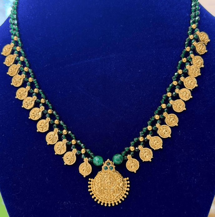 Temple-Inspired Green Beaded Mangal sutra with Gold Finish Pendant