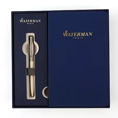 Waterman Gift Set - Allure Deluxe White Ball Pen with Waterman Blue Notebook
