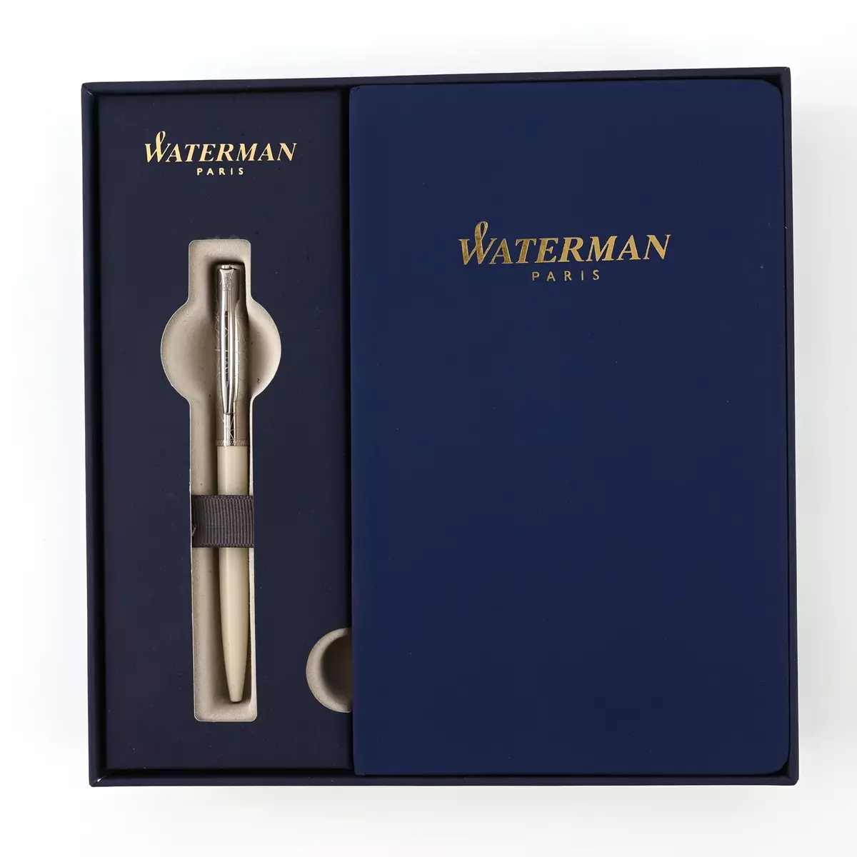 Waterman Gift Set - Allure Deluxe White Ball Pen with Waterman Blue Notebook