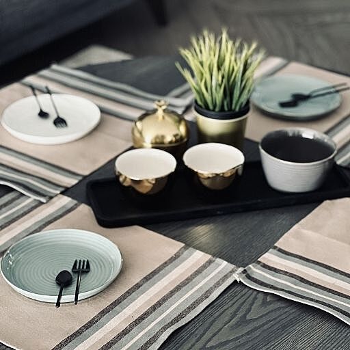 WOVEN FAWN TEAL STRIPE TABLE MATS X 6