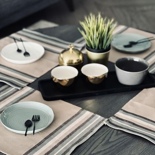 WOVEN FAWN TEAL STRIPE TABLE MATS X 6