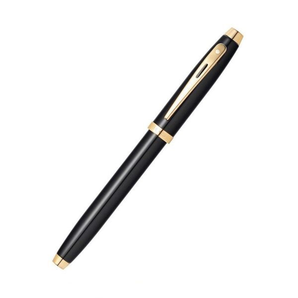 Sheaffer 100 9322 Glossy Black Lacquer with Gold-Plated Trim Fountain Pen – Fine Nib