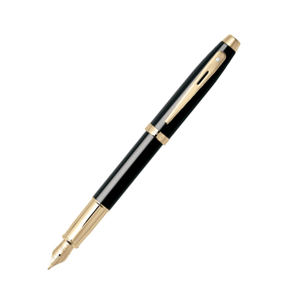 Sheaffer 100 9322 Glossy Black Lacquer with Gold-Plated Trim Fountain Pen – Medium Nib