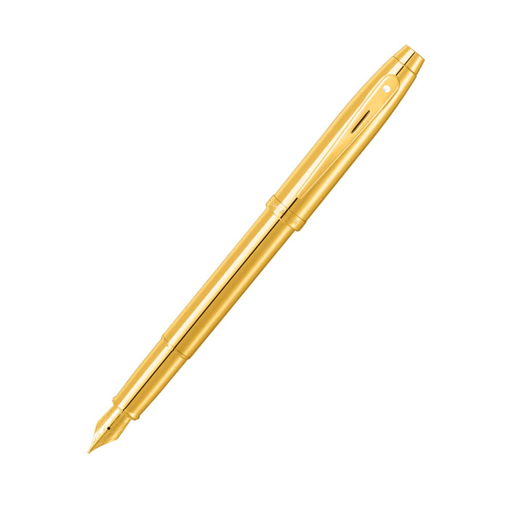Sheaffer 100 9372 Glossy PVD Gold with PVD Gold Trim Fountain Pen – Medium Nib