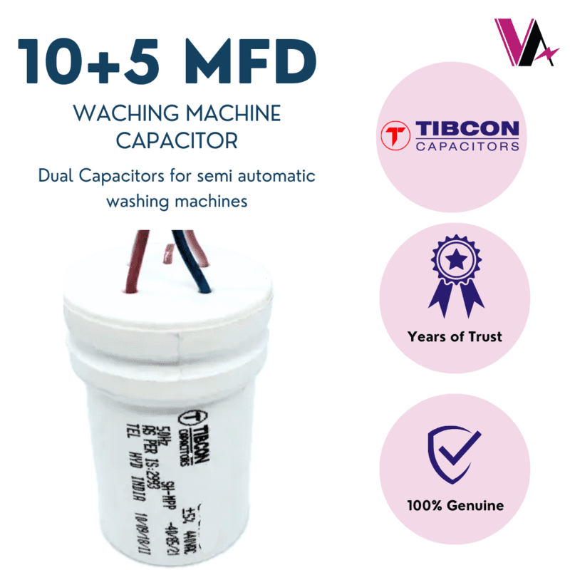 Tibcon 10 + 5 MFD Dual Capacitors for Washing Machine