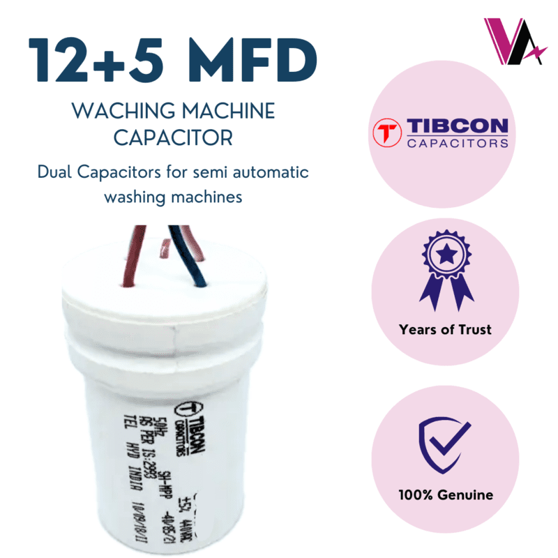 Tibcon 12 + 5 MFD Dual Capacitors for Washing Machine