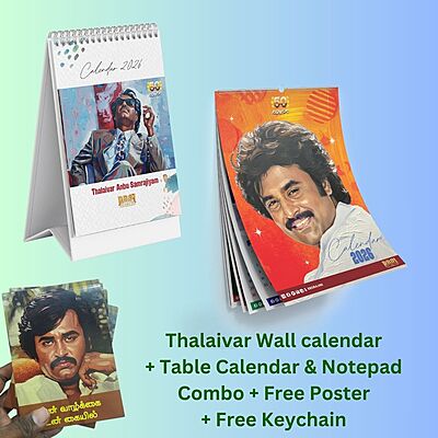Thalaivar Supreme Combo (Wall Calendar + Table Calendar & Notepad Combo + Free Poster + Free Keychain) Thalaivar Supreme Combo (Wall Calendar + Table Calendar & Notepad Combo + Free Poster + Free Keychain)