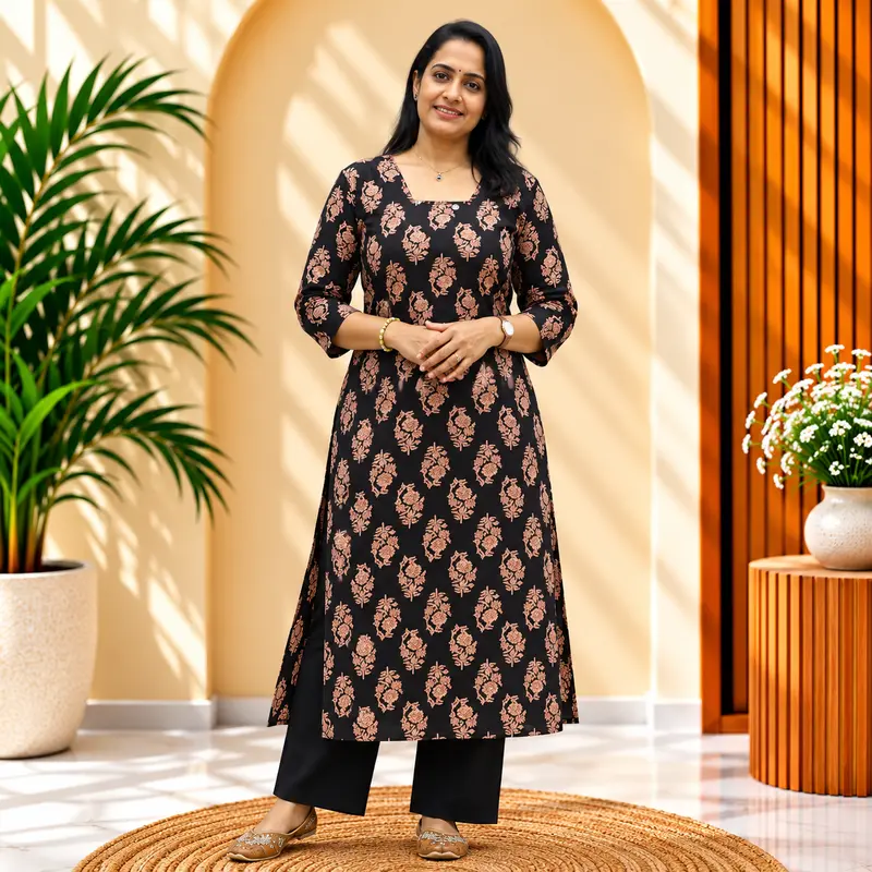 05jC Black Cotton Printed Top & Bottom Set