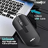 Frontech MS-0102 – Wired optical mouse with 1000 DPI, ergonomic design, and smooth tracking for precise and comfortable daily use.