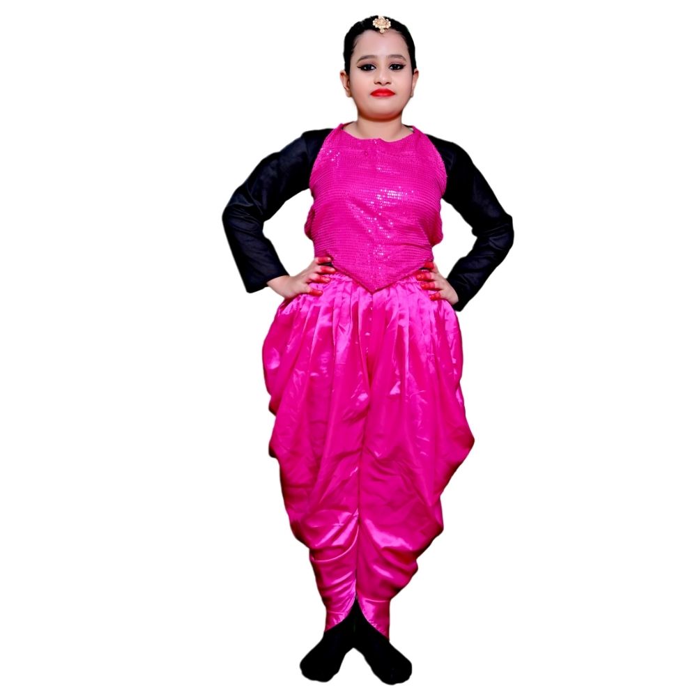 Western Dance Dress For Girl Magenta & Black