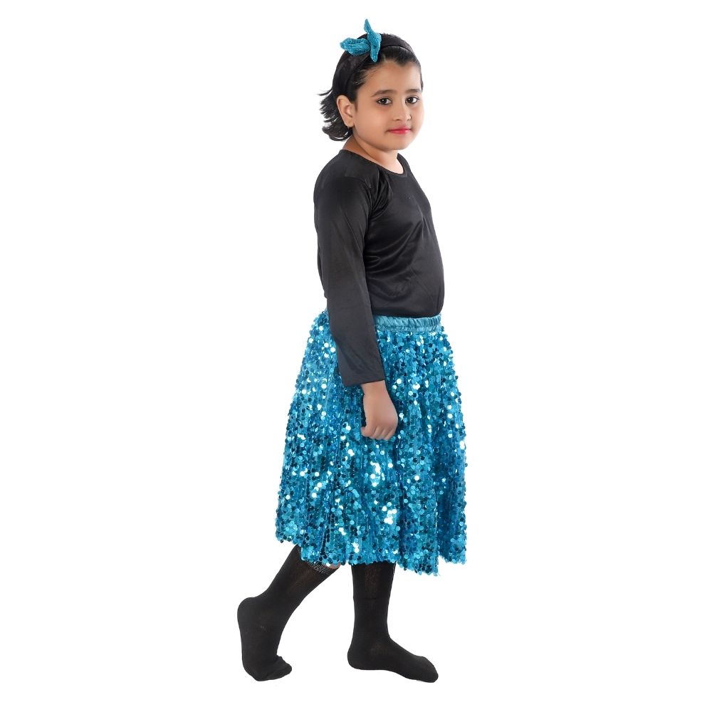 Western Dance Fancy Dress Skirt Top In Black & Firozi Western Dance Fancy Dress Skirt Top In Black & Firozi