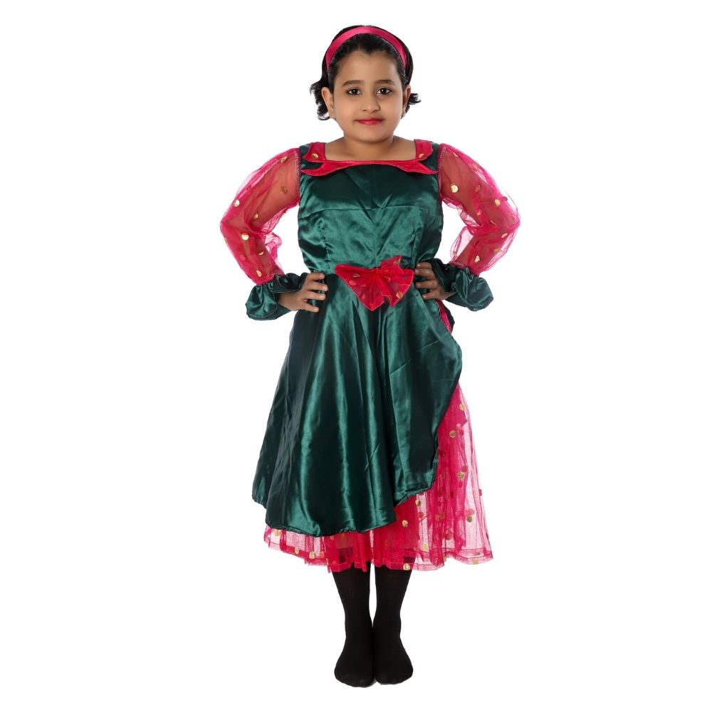 Western Dance Frock Magenta & Bottle Green