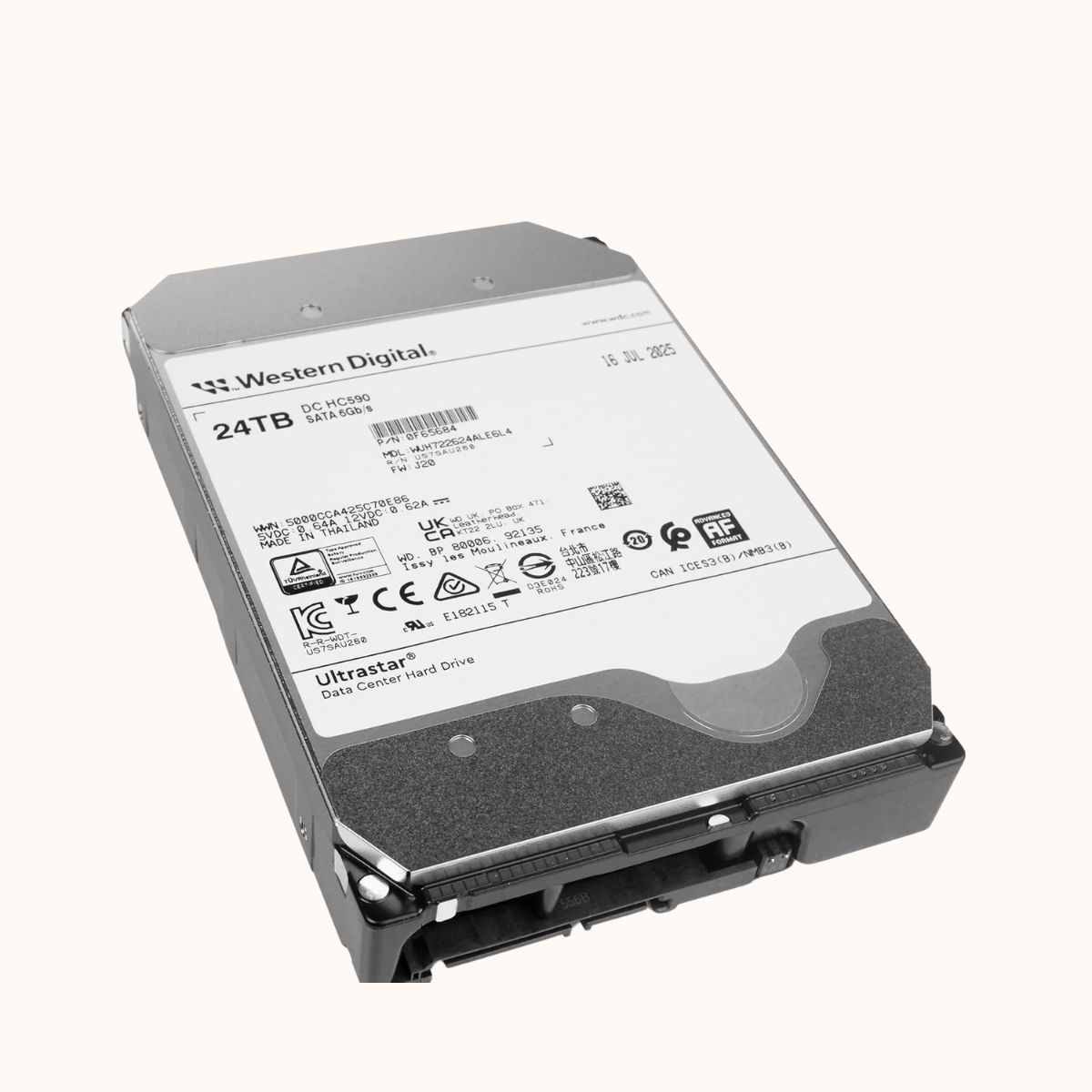 Western Digital Ultrastar HC590 0F65684 24TB 7.2K RPM SATA 6Gb/s 512e 3.5in Enterprise Hard Drive- WUH722624ALE6L4