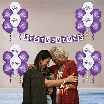 The Magic Balloon- Show Mom Your Love: Happy Mother's Day Combo Kit with 20 Printed Balloons and a Banner Pack of 21pcs
