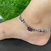 Antique silver anklets - half floral design