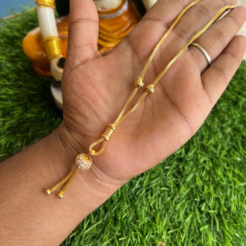 fancy one gram gold chain - AD stone hanging ball design