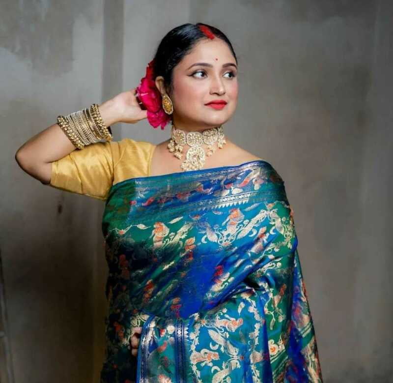 Blue green dual tone all over work Swarnachari