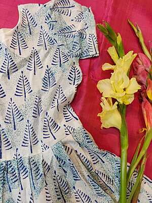 Soft Cotton hand block print white and blue combination