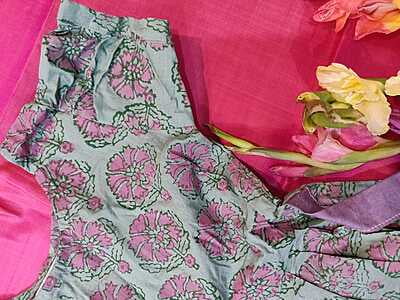 Grey and soft pink soft cotton frock