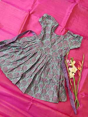 Grey and soft pink soft cotton frock