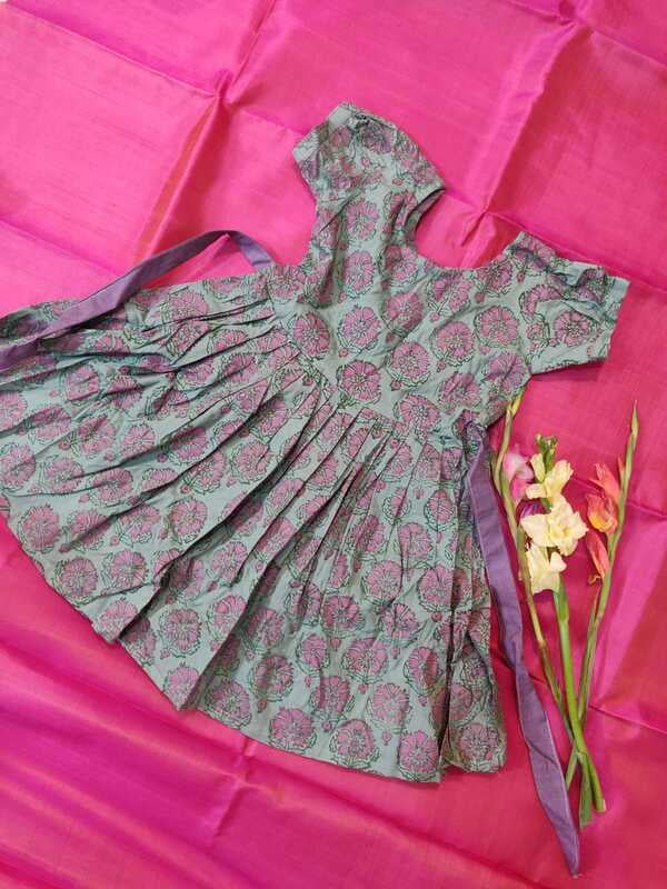 Grey and soft pink soft cotton frock